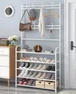 5-Tier Metal Shoe Rack, Coat & Hat Hanger with Hooks - 2