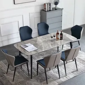 Luxury Modern 6-Seater Rectangular Dining Set with Marble-Finish