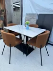 4-Seater Contemporary Dining Table Set - White Marble-Look Top - 2