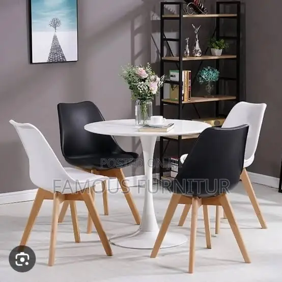 Modern 4-Seater Round Dining Table Set - 1