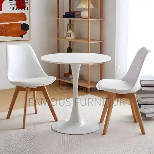 Modern White Round Dining Set with 2 Padded Chairs - 1
