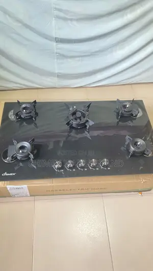 CHIMEX 5-Burner Black Glass Flip-Up Gas Hob