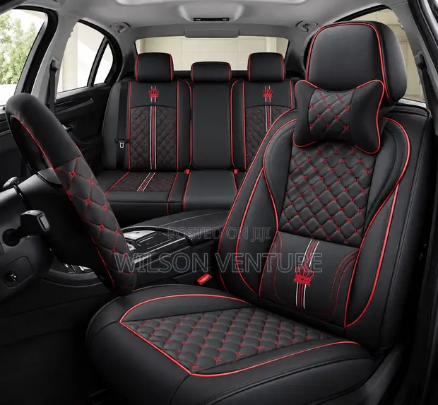 Luxury Crown Car Seat Cover - Black/Red Line - 1