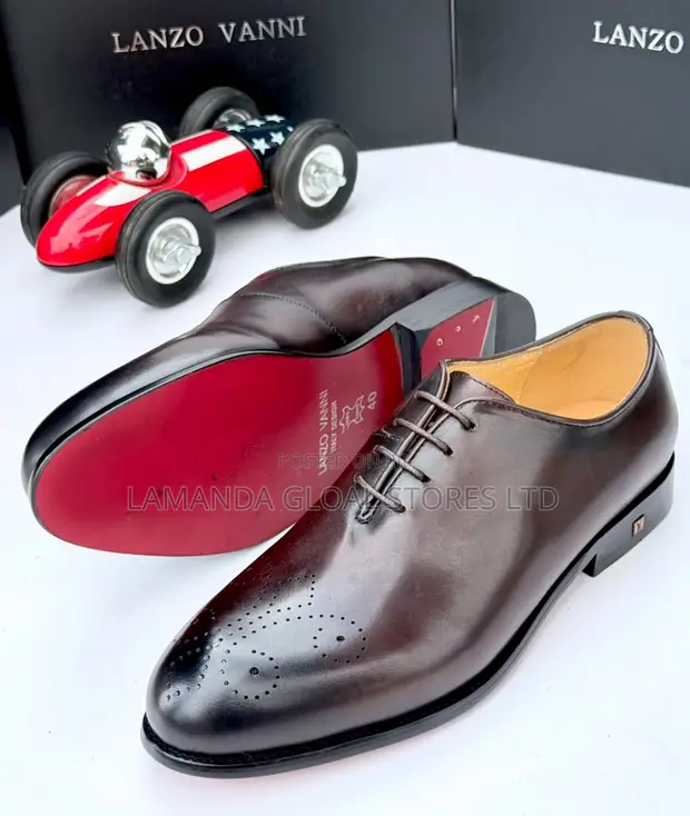 Lanzo Vanni Brogue Leather Oxford Shoes - Dark Brown - 1