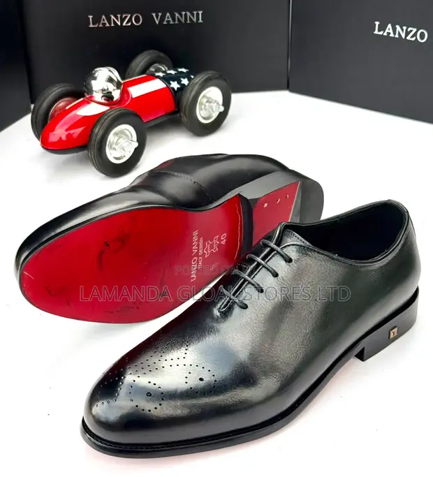 Lanzo Vanni Brogue Leather Oxford Shoes Black - 1