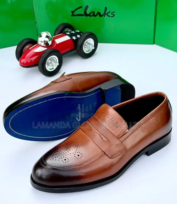 Clarks Brogue Leather Penny Loafers Tan - 1