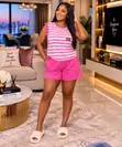 Striped Tank and Shorts Lounge Set - 3