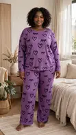 Cozy Heart Plus Size Lounge Set - Purple - 2