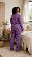 Cozy Heart Plus Size Lounge Set - Purple - 3