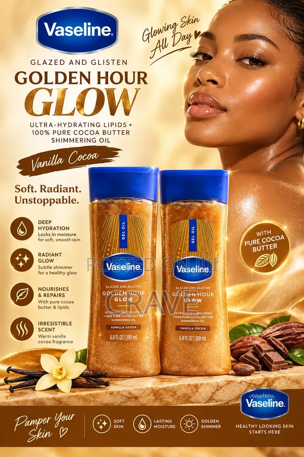 Vaseline Golden Hour Glow Shimmering Oil - Vanilla Cocoa (200ml) - 1