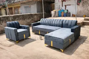 L-Shape Sofa with Wooden Armrest - Brand New