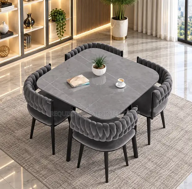 Luxury 4-Seater Dining Table Set - Modern Velvet Chairs - 1