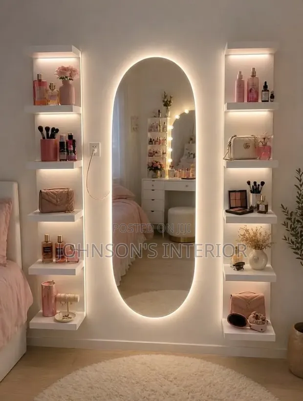 Home Interiors Dressing Mirror with LED Light & Storage - 1