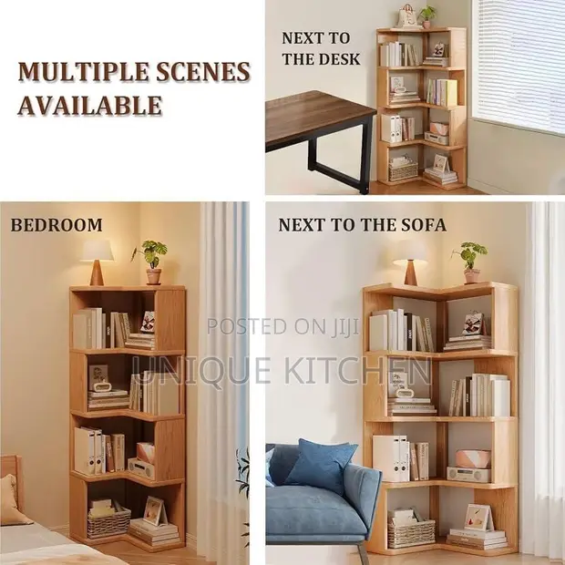 5 Tier Wooden Corner Bookcase - Home Interior - 1