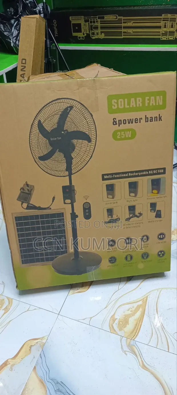 Solar Rechargeable Fan with Power Bank, Bulbs & Panel - 1