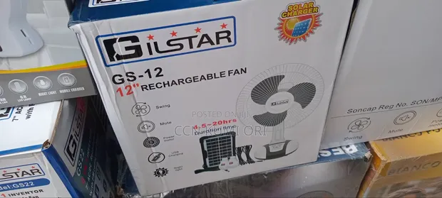 Gilstar 12-Inch Solar Table Fan with Panel and Bulb - 1
