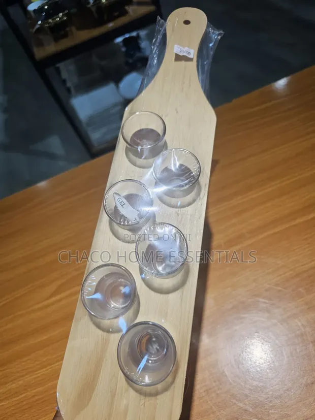 Wooden Tequila Shot Paddle Board with 6 Shot Glasses - 1