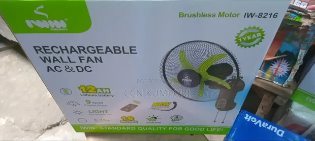 Iwin 16-Inch Rechargeable Wall Fan with Remote & LED Light - 1