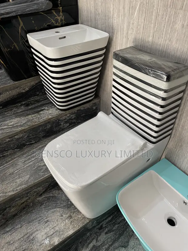 Master Striped White & Black Ceramic Water Closet (WC) - 1