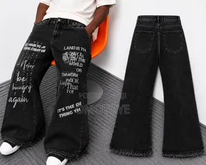 Unisex Black Wide Leg Baggy Jeans da Rubutun Hoto
