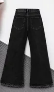 Unisex Black Wide Leg Baggy Jeans da Rubutun Hoto - 2