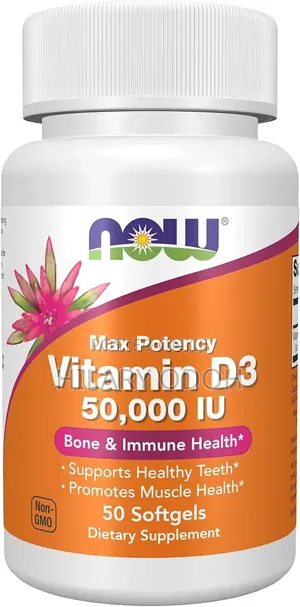 NOW Supplements Vitamin D3 50,000 IU, 50 Softgels