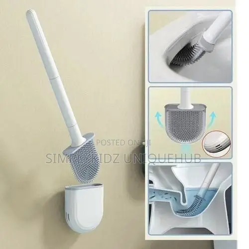 Wall Mounted Silicone Toilet Brush with Holder - 1