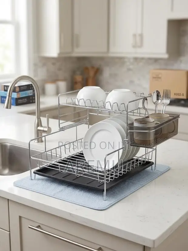 Stainless Steel Dish Rack with Drying Mat - 1