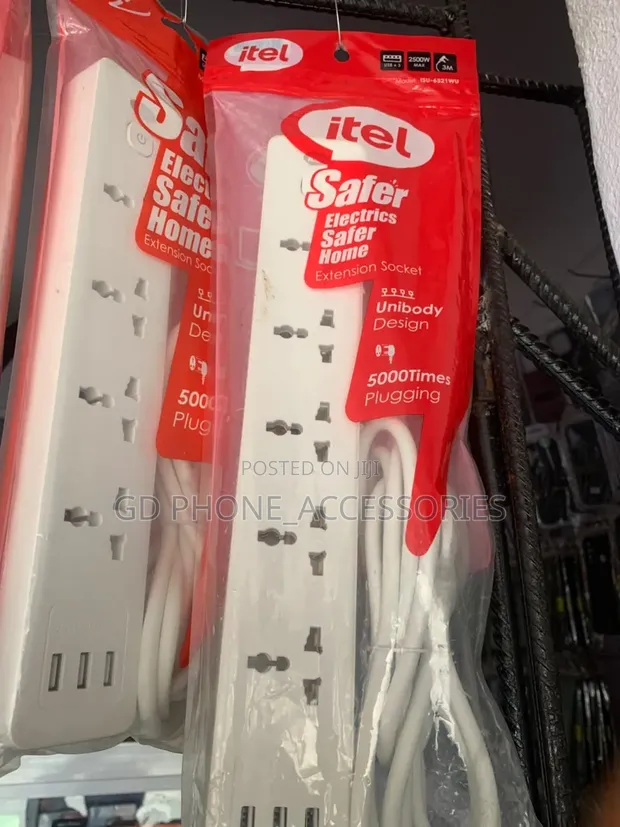 Brand New Itel Electric Extension Socket - 5 Universal Outlets + 3 USB - 1