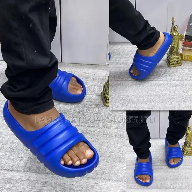 Ribbed Contour Foam Slides - Royal Blue - 1