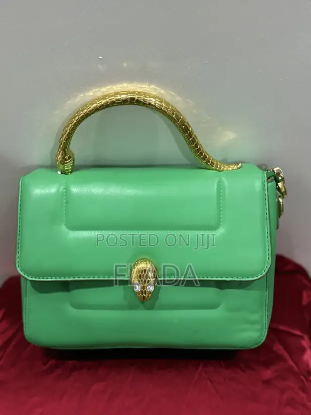 Statement Lime Green Luxury Handbag with Gold Snake Handle - 1