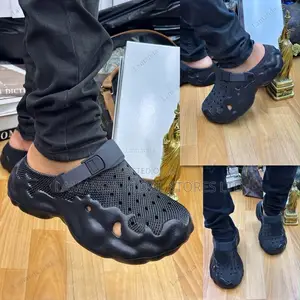 Wavy Perforated Foam Clogs - Charcoal Black