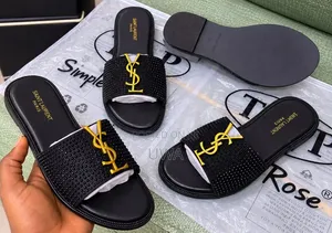 YSL Style Rhinestone Flat Slide Sandals - Baki/Zare