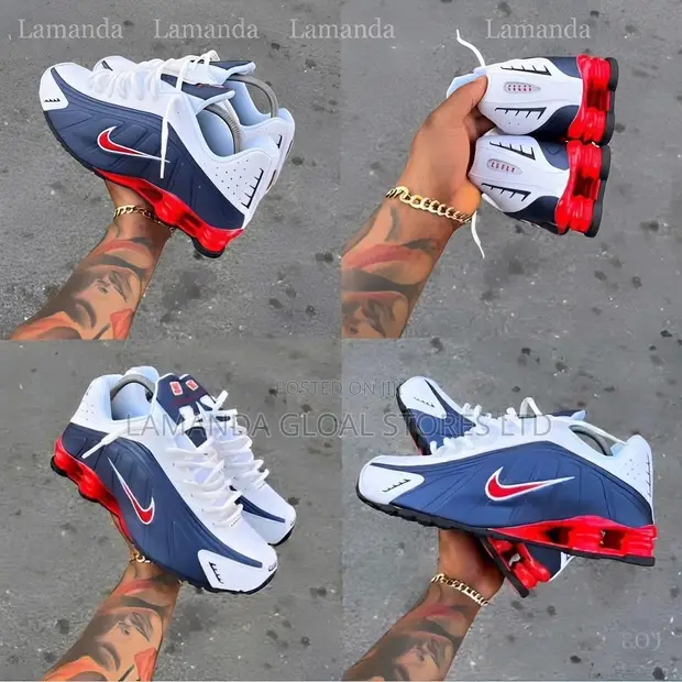 Nike Shox R4 Sneakers White/Navy/Red - 1