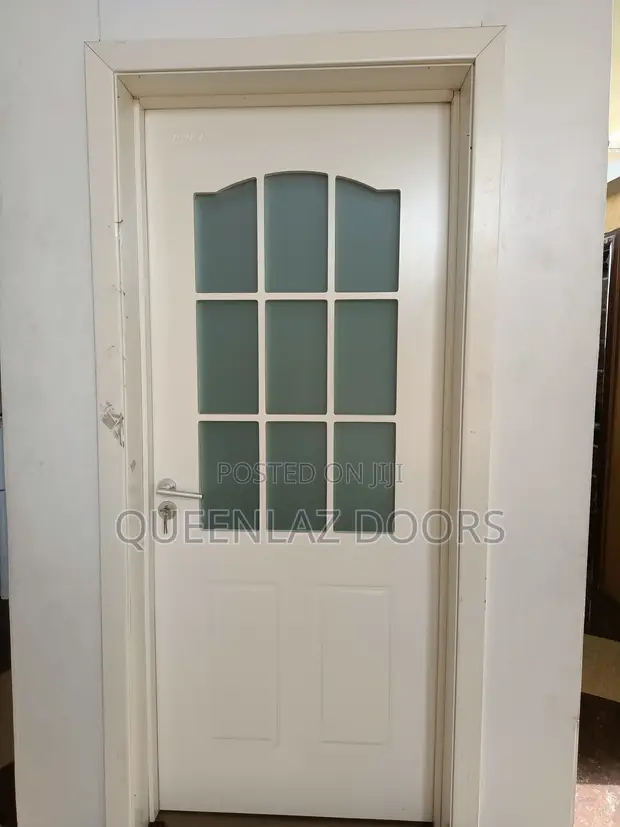 White Solid Wood Door with Glass - 1