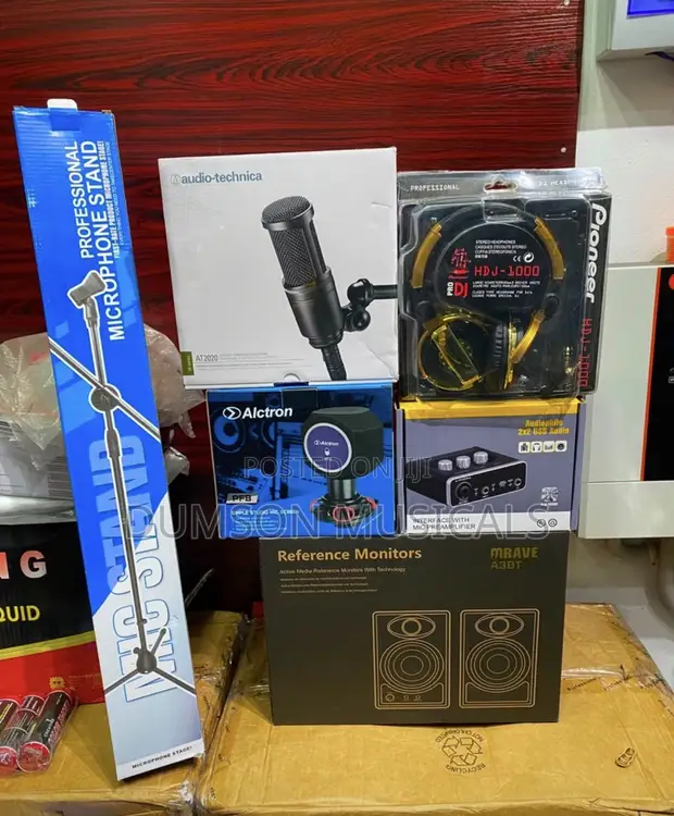 Audio-Technica AT2020 Mic, M-Rave Monitors, Soundcard, Headphones - 1