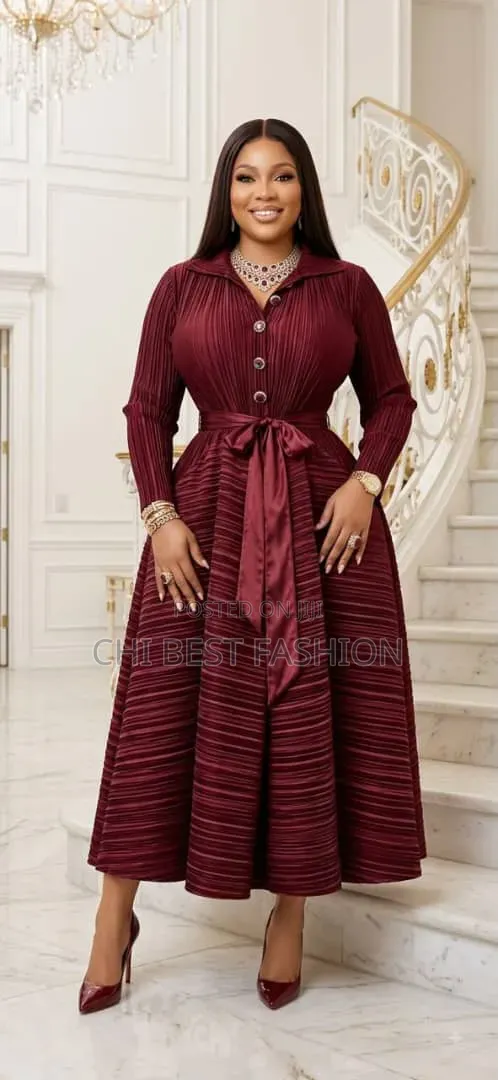 Notch Turkey Gown - Classic V-Neck Long Dress - 1