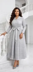 Notch Turkey Gown - Classic V-Neck Long Dress - 3