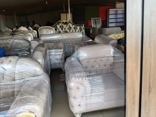 7-Seater Chesterfield Fabric Sofa Set with Table - 1