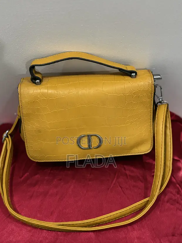 Vibrant Mustard Yellow Croc-Texture Crossbody Handbag - 1