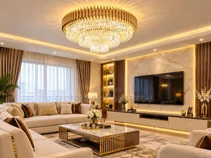 Luxury Crystal Flush Chandelier Light - Gold/Black