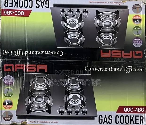 Qasa 4-Burner Tempered Glass Gas Cooker (Model QGC-4BG) - 1