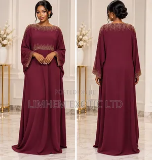 Elegant Burgundy Abaya with Stones