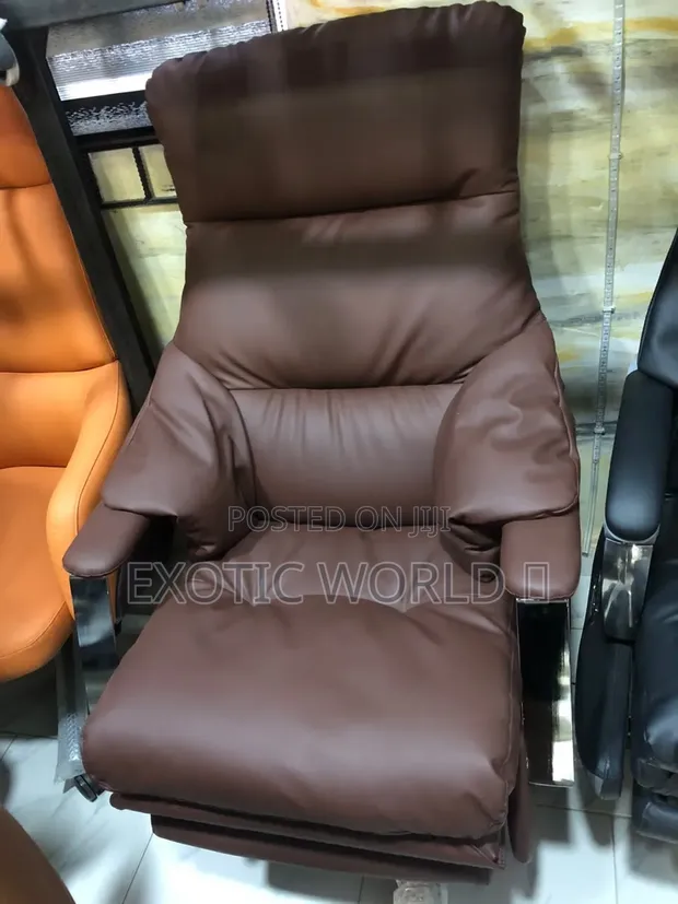 Luxury Padded Executive Massage Office Chair - Brown Leather - 1
