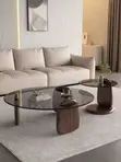 Dark Walnut Tempered Glass Top Coffee Table Set - 2