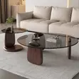 Dark Walnut Tempered Glass Top Coffee Table Set - 5