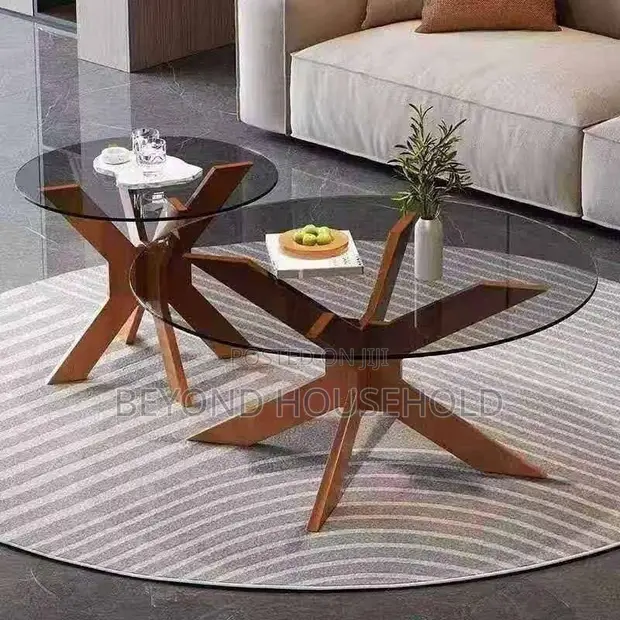 Modern Tempered Glass Cross-Base Coffee Table Set (2-Piece) - 1