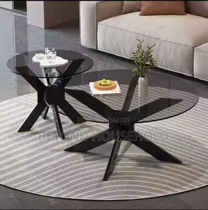 Modern Tempered Glass Cross-Base Coffee Table Set (2-Piece)