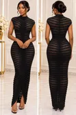 Black Ribbed Sheer Bodycon Maxi Dress - 1