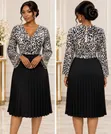 Elegant Midi Dress - Grey/Black Leopard Print - 1